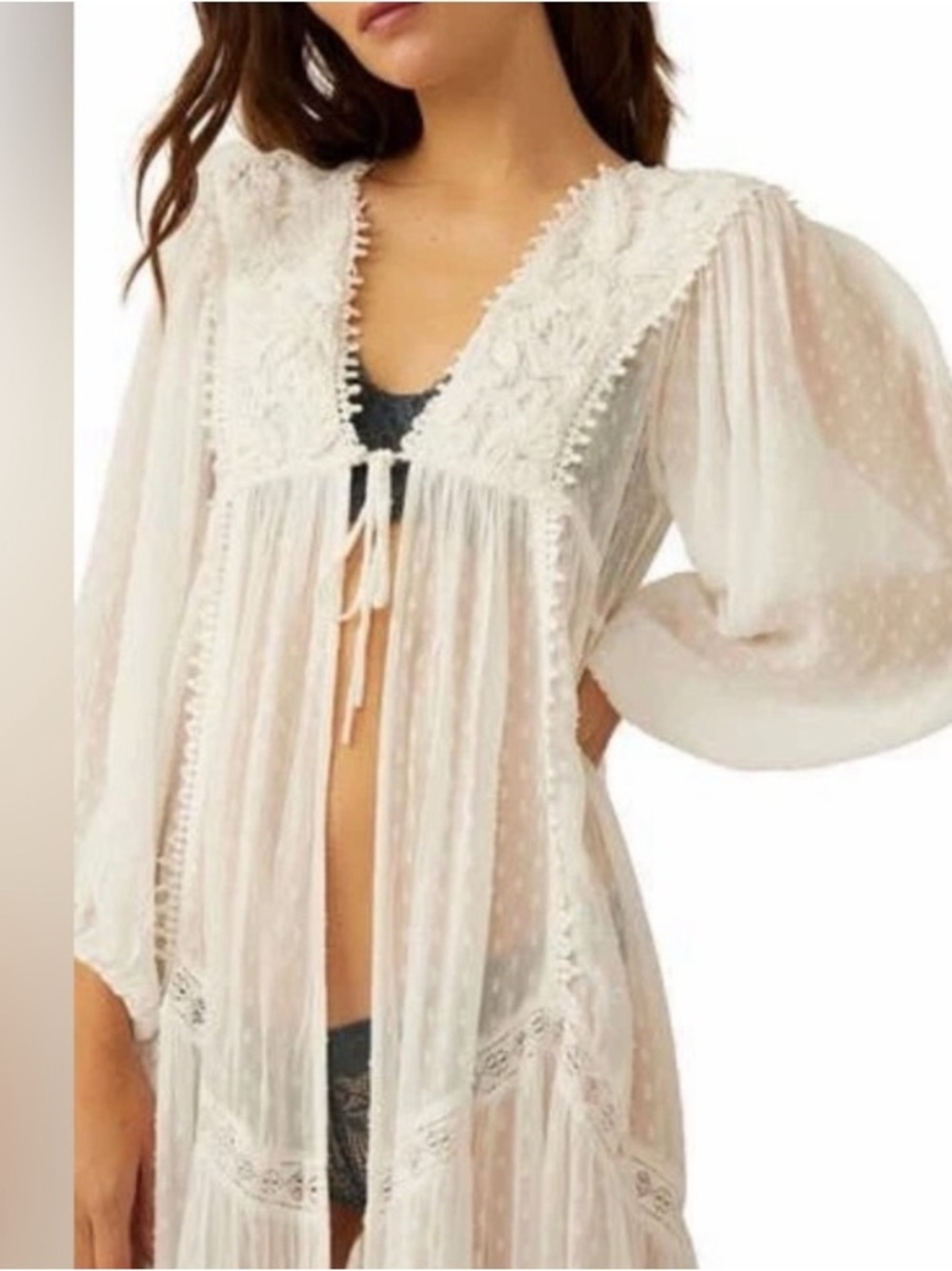 Free People Intimately Spring Fling Robe or Duster White Lace Fairy Romantic